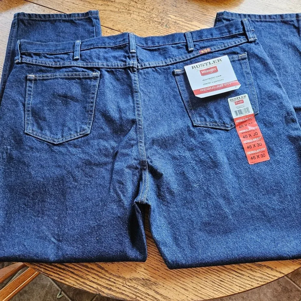 Wrangler Rustler Mens‎ 46x30 Heavyweight Denim Jeans - NWT Straight Leg Workwear